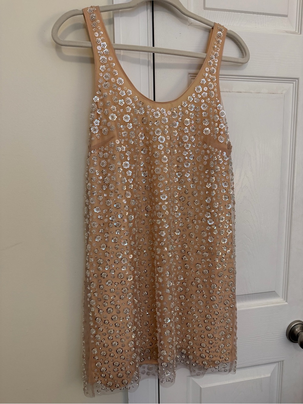 H&M Nude Beaded Mini Dress with Silver Sequins